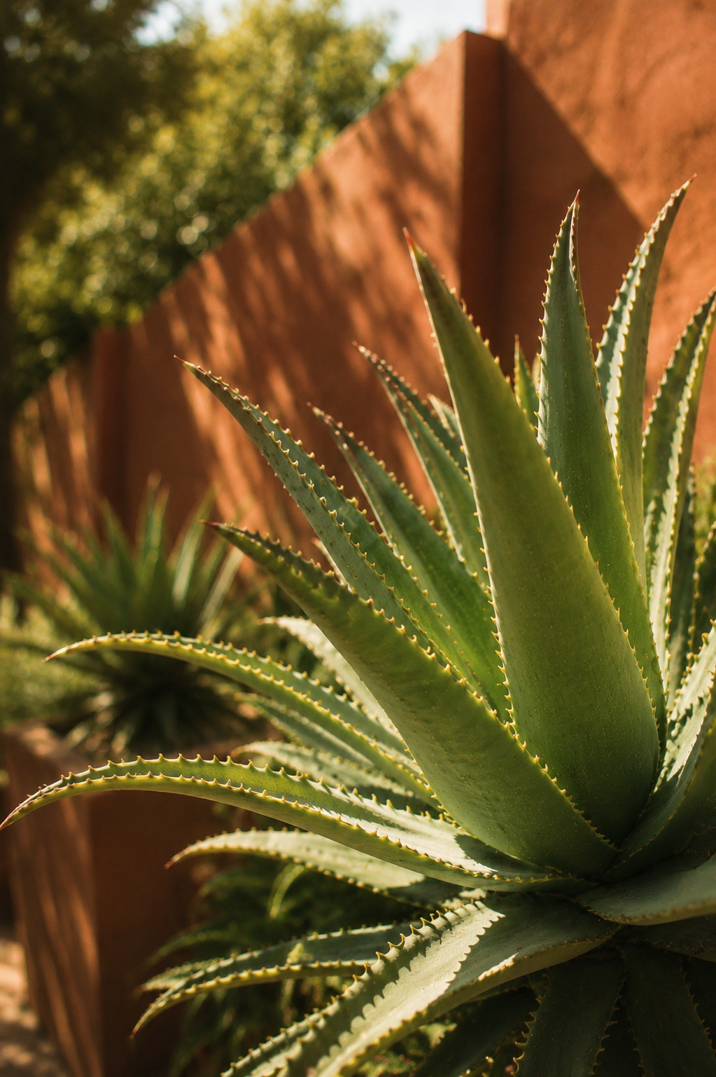 Agave plant beside the exterior wall at Living in Principle in Pretoria.