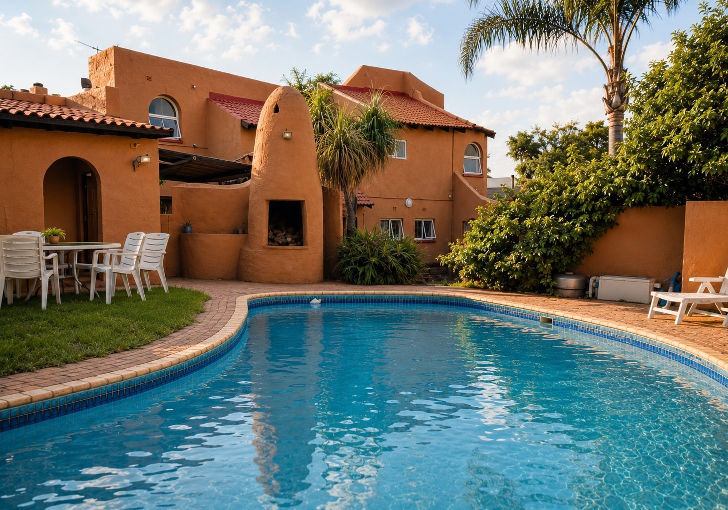 Exterior view of Living in Principle sober living home with swimming pool in Pretoria.